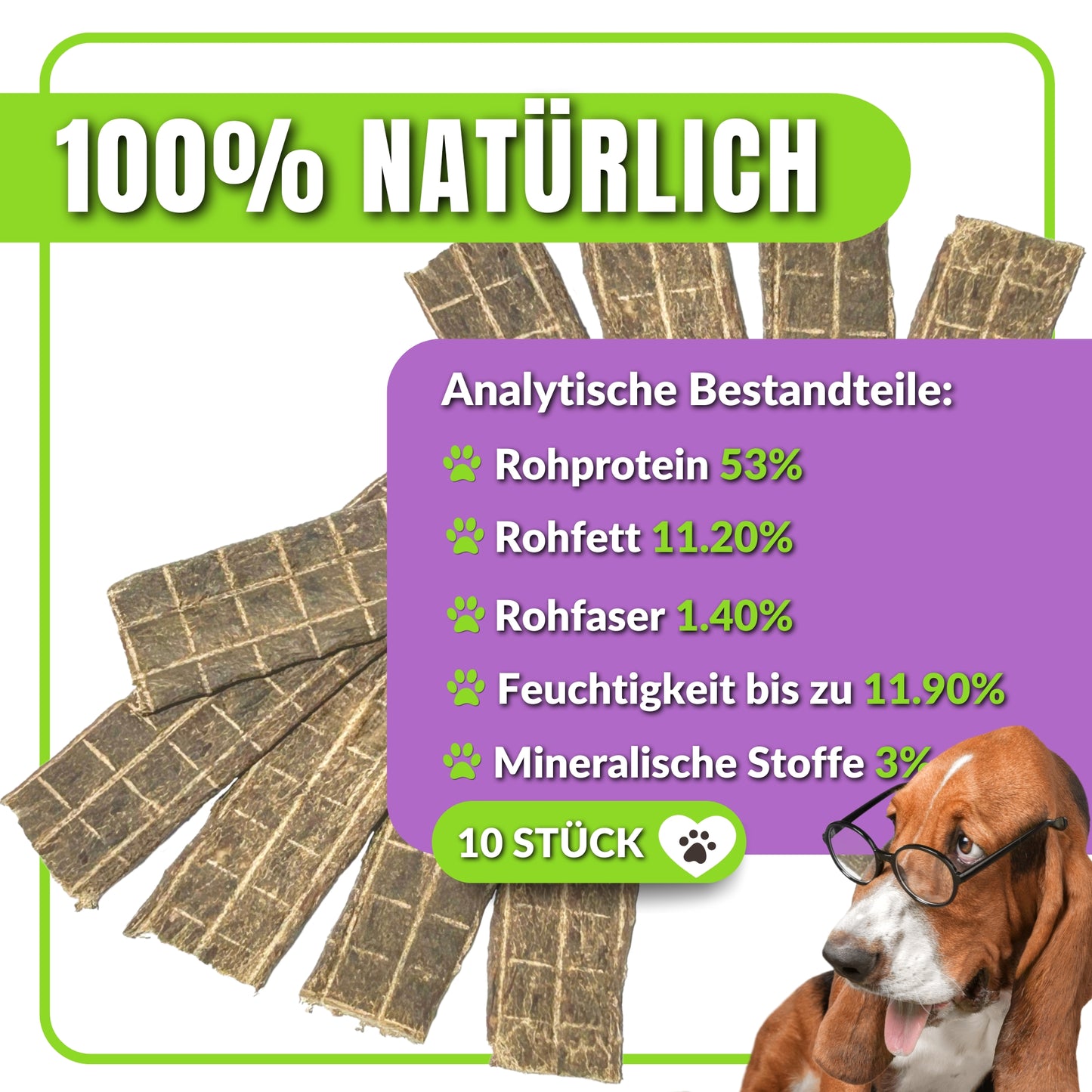 Fleischstreifen für Hunde 10 Stück (13–15 cm)